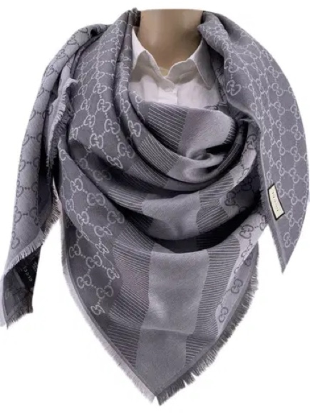 Gucci Gray Monogram Jacquard Shawl